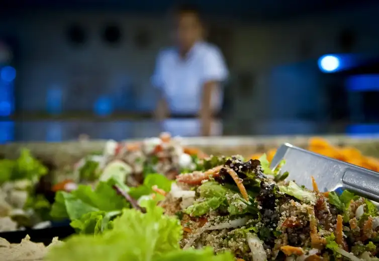 Imagem de um prato de comida com verduras e salada para os idosos