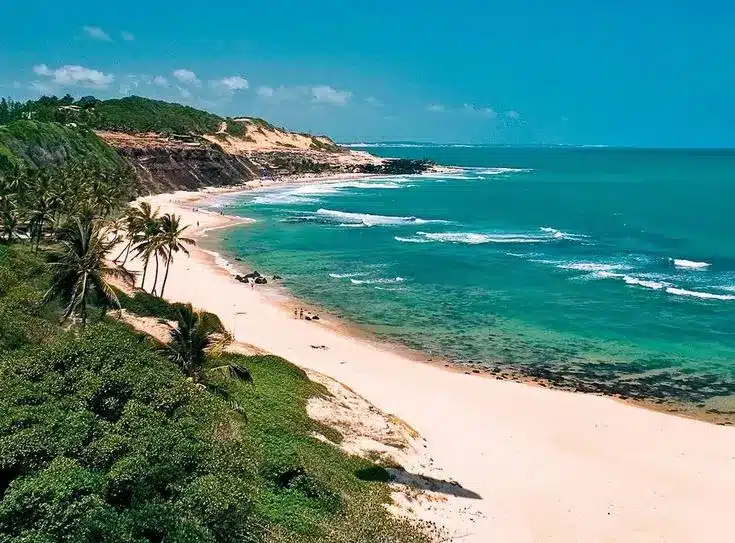 Beleza natural da Praia de Pipa Vista panorâmica da Praia de Pipa, com águas cristalinas e vegetação exuberante.
