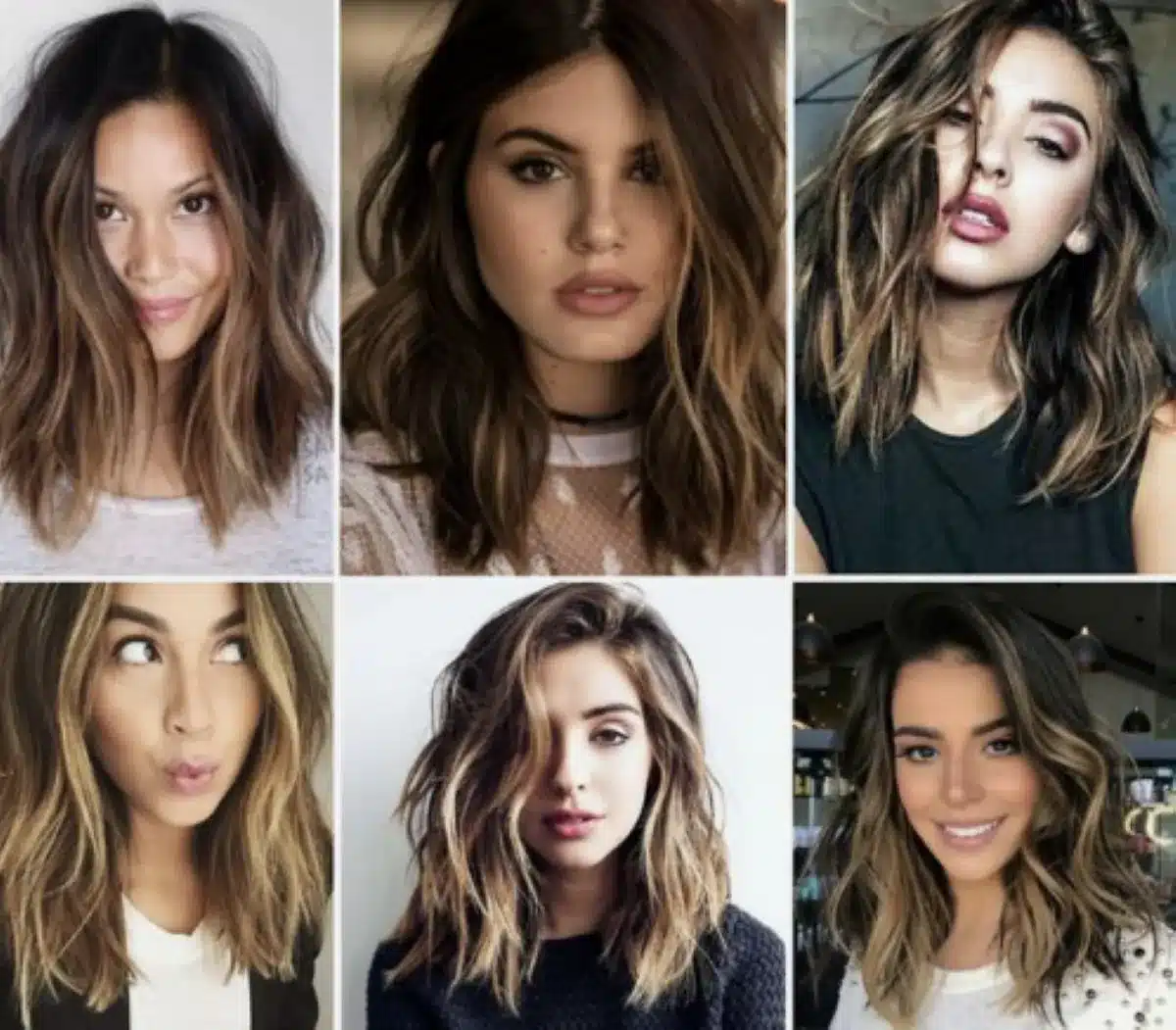 Vários cortes de cabelo com ondas modernas e volumosas, mostrando diferentes estilos.