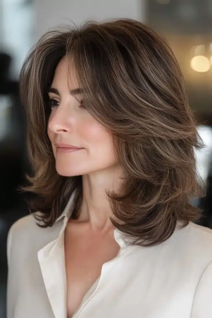 Mulher com corte de cabelo Kitty Cut, mostrando como ele se adapta a diferentes estilos e traz modernidade ao visual.