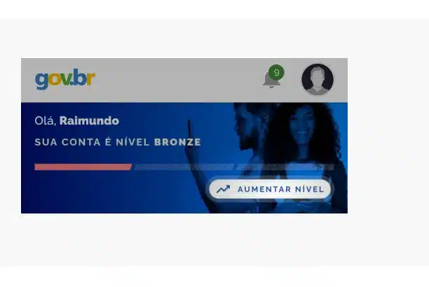 "Imagem da interface do gov.br mostrando uma conta de nível bronze e a opção de aumentar o nível de acesso."
