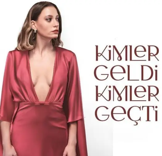 Imagem da atriz de uma novela turca com a legenda 'Kimler Geldi Kimler Geçti', destacando uma cena da série.