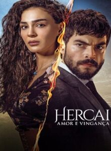 Cartaz da série 'Hercai: Amor e Vingança', com os protagonistas em uma pose dramática representando a intensidade da trama.