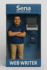 Boneco colecionável do ChatGPT, customizado como Web Writer.