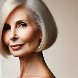 Blunt cut curto para mulheres idosas, cabelo reto e moderno.