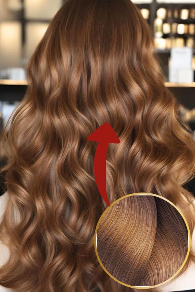 Cabelo loiro mel com brilho dourado e suave, realçando a beleza natural.