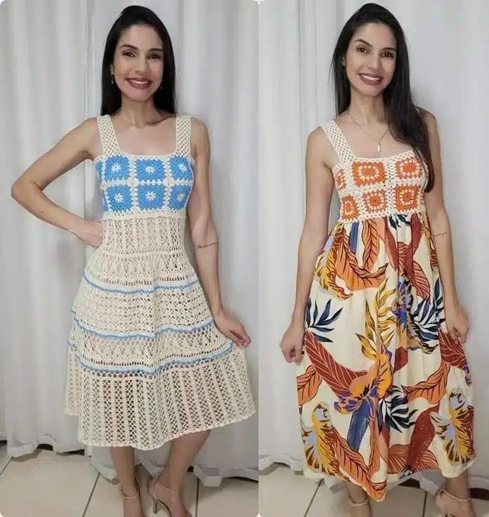 Vestidos com detalhes em crochê, um toque artesanal e único em tecidos variados.