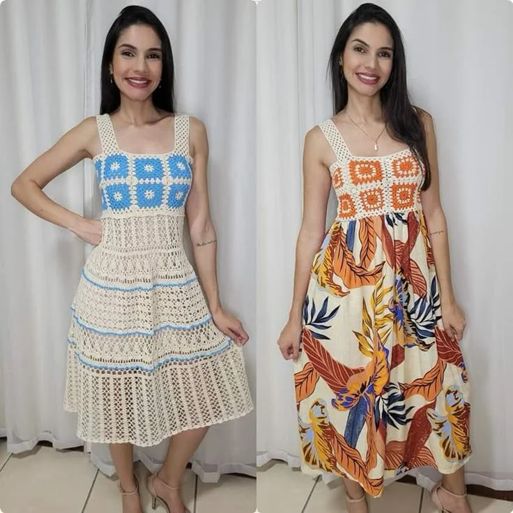 Vestidos com detalhes em crochê, um toque artesanal e único em tecidos variados.