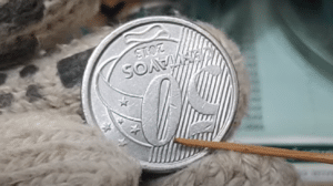 Moeda de 50 centavos com erro de reverso invertido, tornando-se uma peça rara e valiosa para colecionadores.