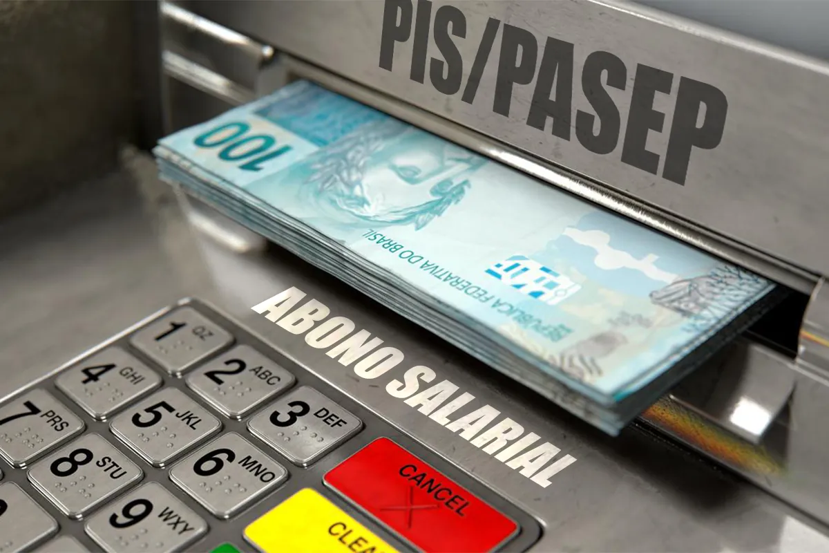 Dinheiro saindo de caixa eletrônico com destaque para abono salarial PIS/PASEP