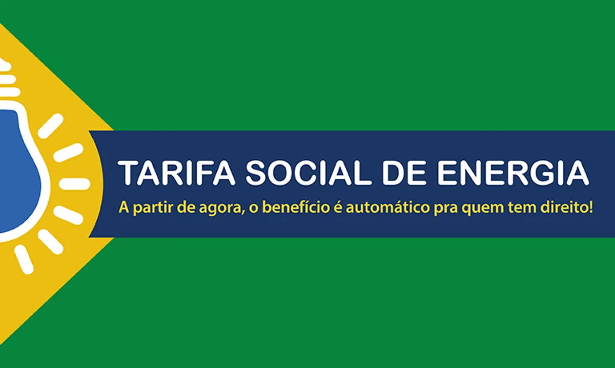 Banner visual sobre a Tarifa Social de Energia, com o texto destacando o benefício automático para quem tem direito.