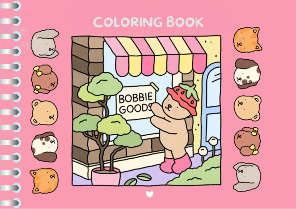 Capa do livro de colorir Bobbie Goods com ilustração fofa em tons pastel