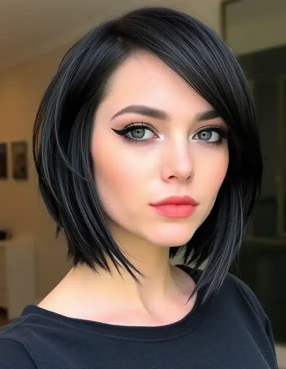 Corte bixie wolf cut com cabelo preto liso