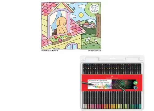 Estojo de lápis de cor Faber-Castell com variedade de cores vibrantes.