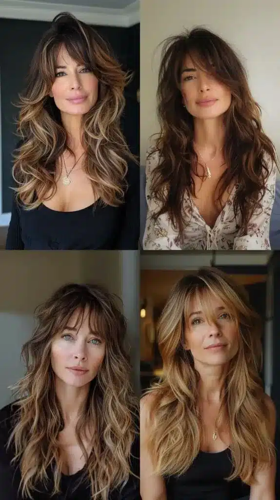 Franja curtain bag com ondas suaves, estilo descontraído e elegante para mulheres maduras.