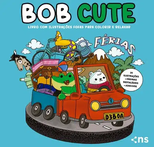 Imagem da coleção Bob Cute, mostrando um carro cheio de itens e animais fofos, como um jacaré e um urso polar.