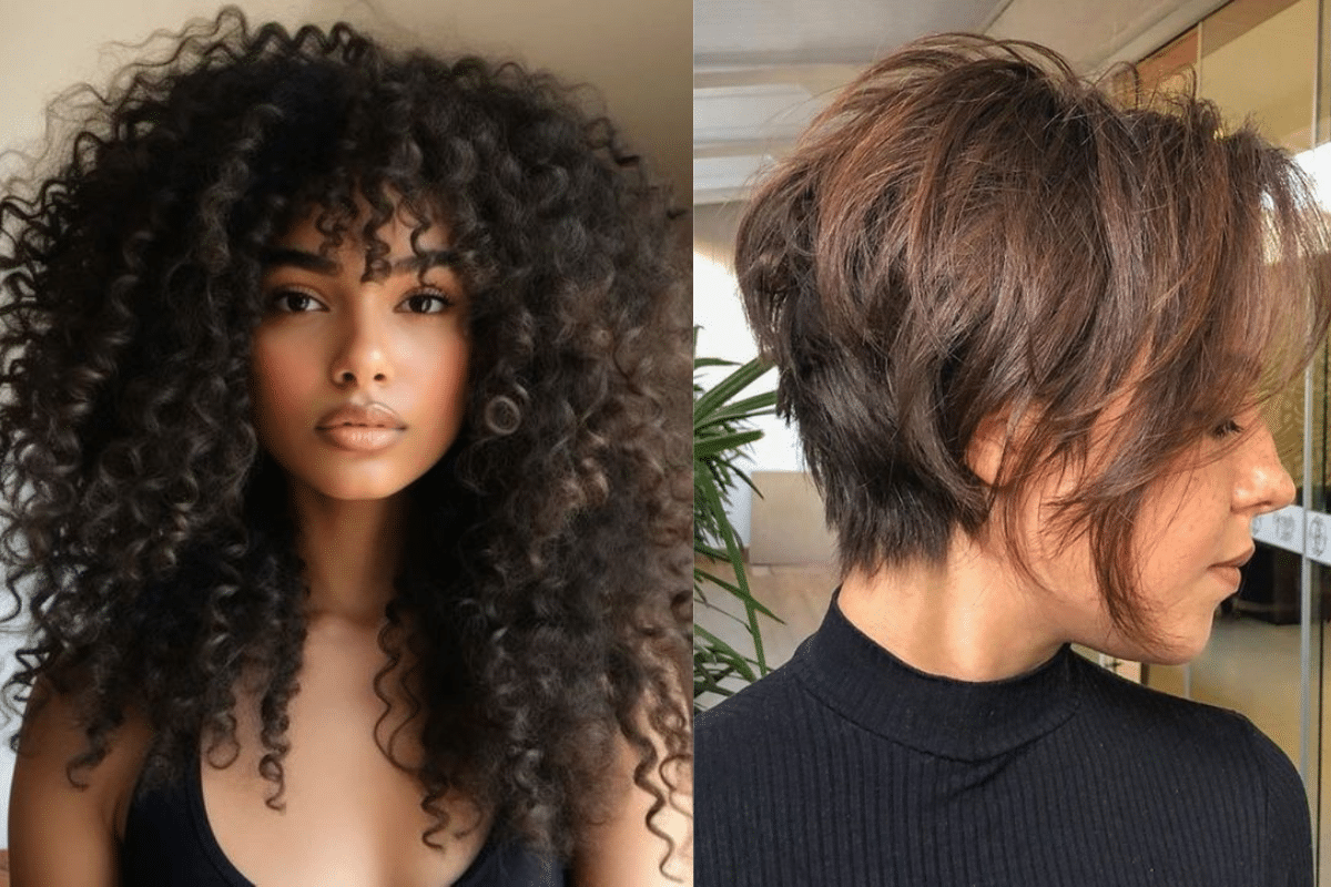 Dois cortes de cabelo femininos que ajudam a afinar o rosto: cacheado volumoso e pixie alongado