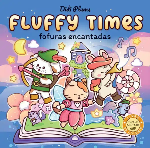 Imagem da coleção Fluffy Times, mostrando ilustrações de animais fofos em um cenário encantado, com gatinhos, coelhinhos e mais.