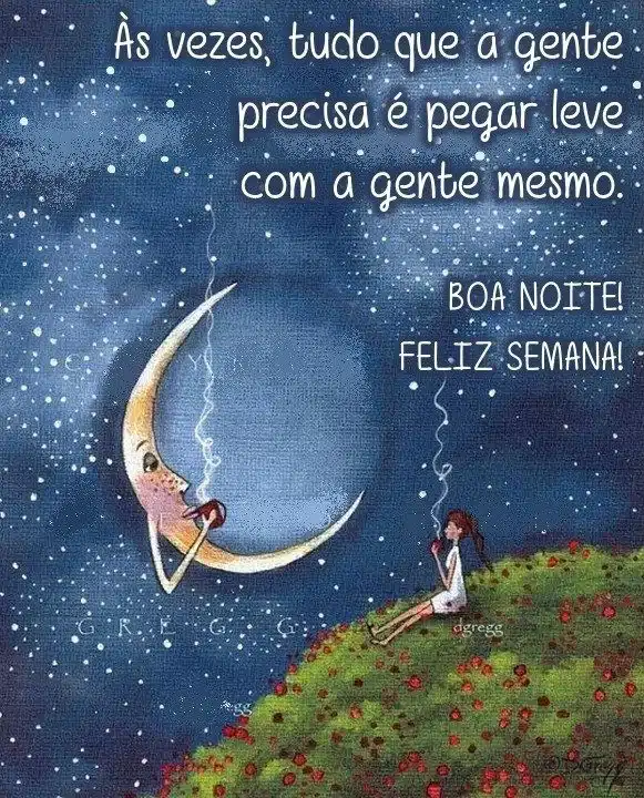 Imagem de boa noite com lua e garota, transmitindo uma mensagem leve e positiva para o início da semana.