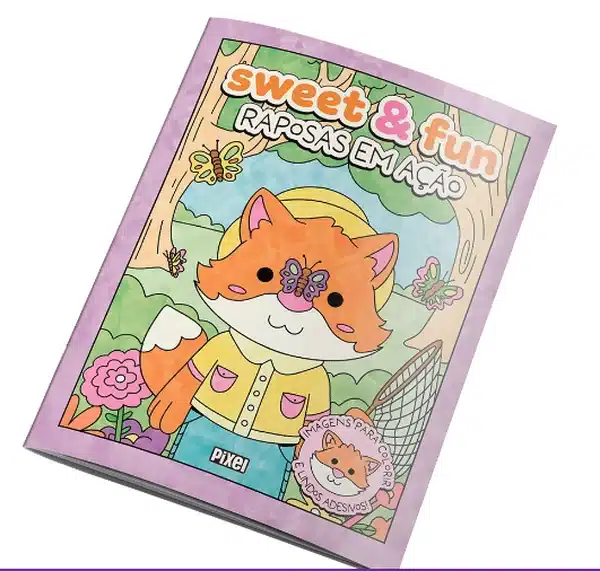 Livro Sweet & Fun com ilustração de uma raposa em um cenário colorido e divertido da natureza.