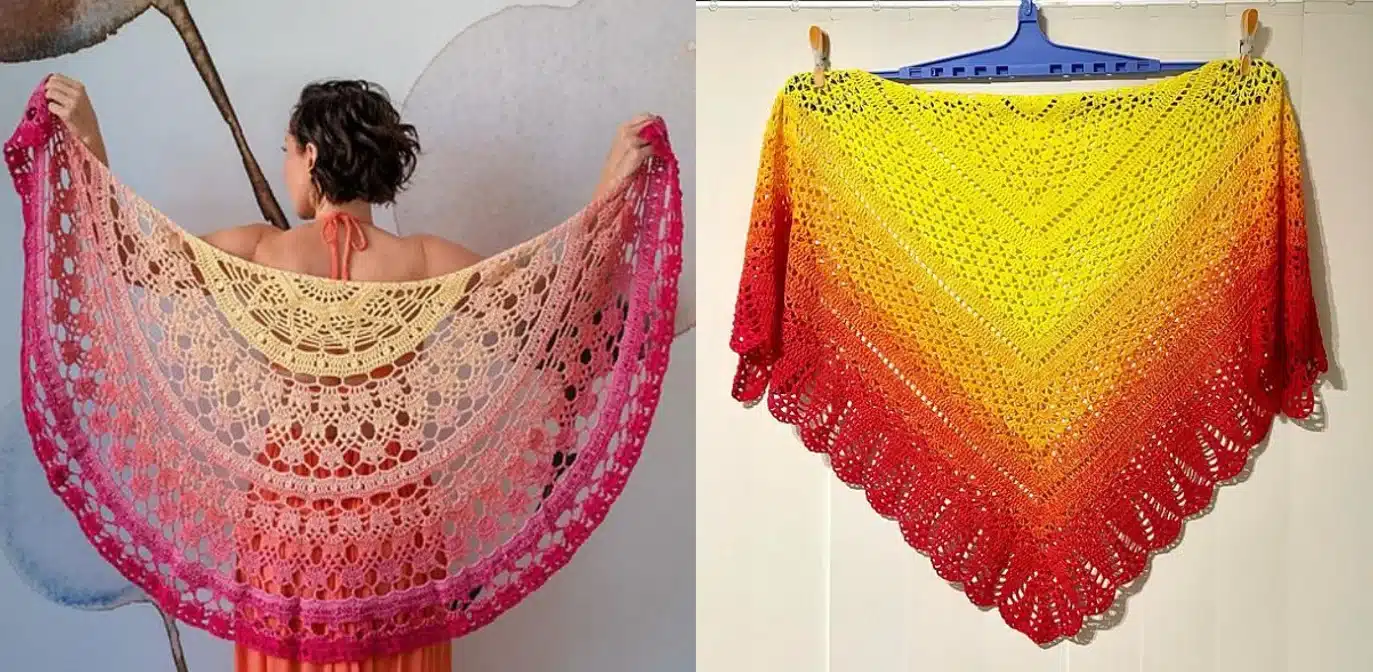 Modelos de xales de crochê em gradiente de cores