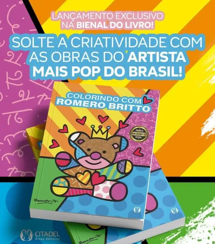Capa do livro 'Colorindo com Romero Britto', lançamento exclusivo na Bienal do Livro.