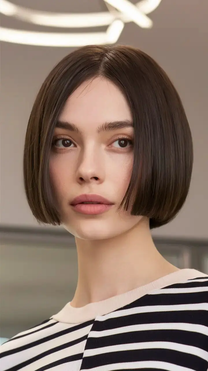 mulher com cabelo liso curto em corte blunt bob 