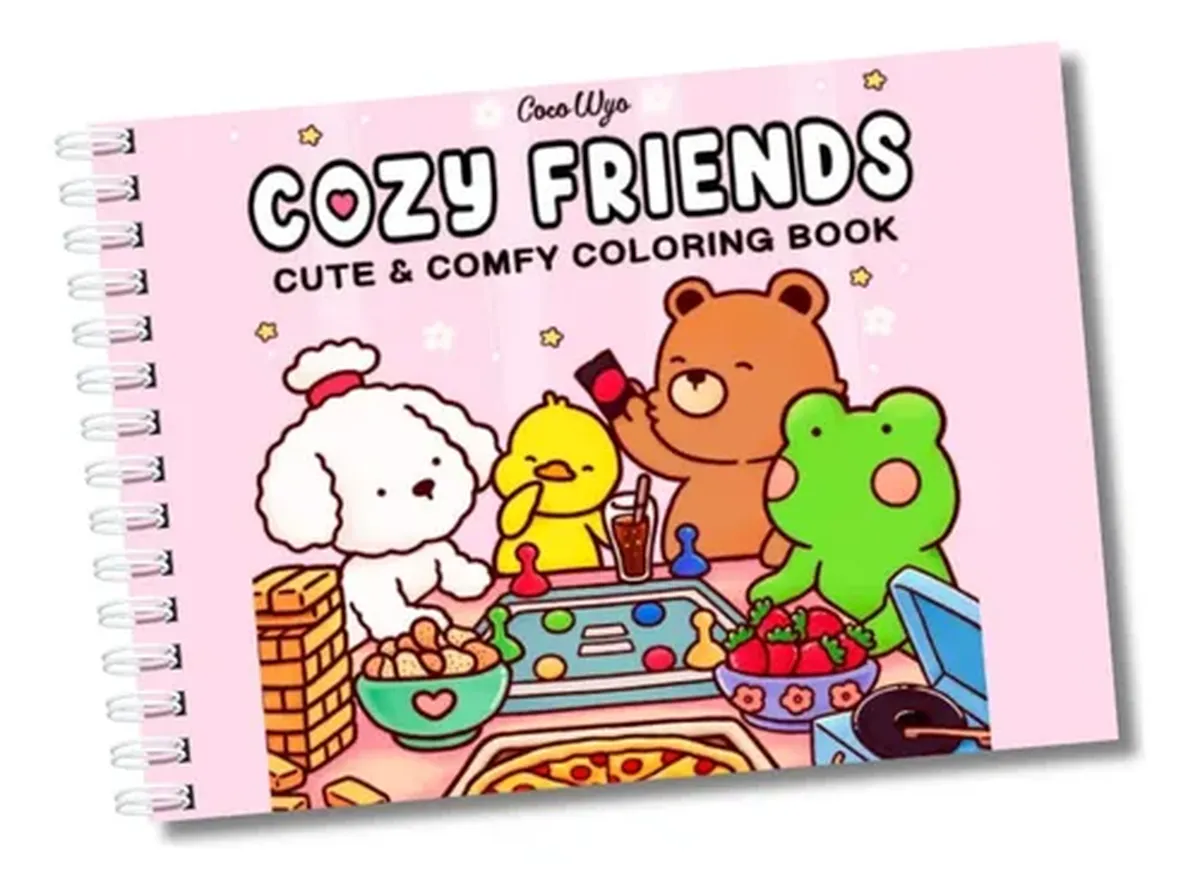 Livro de colorir Cozy Friends com animais fofos e desenhos simples, estilo Bobbie Goods.