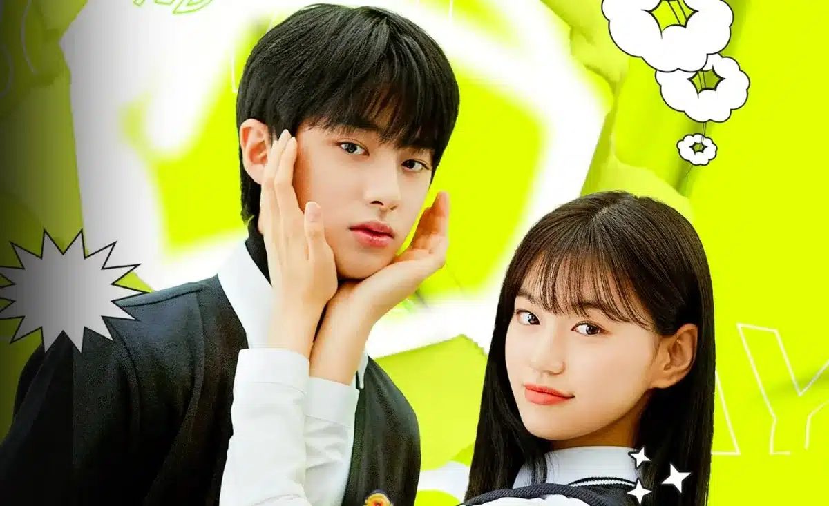 Casal jovem posando em estilo anime com fundo vibrante em verde