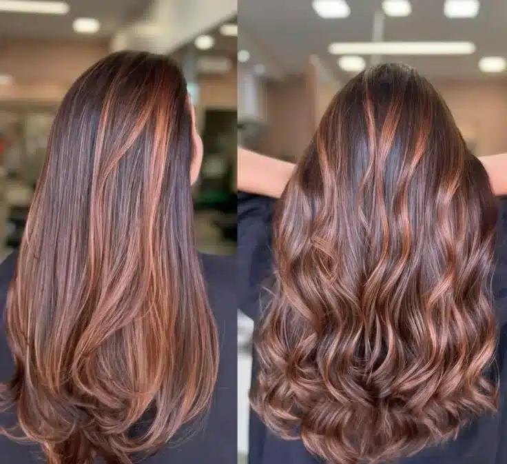 Cabelo com luzes em tom castanho mel