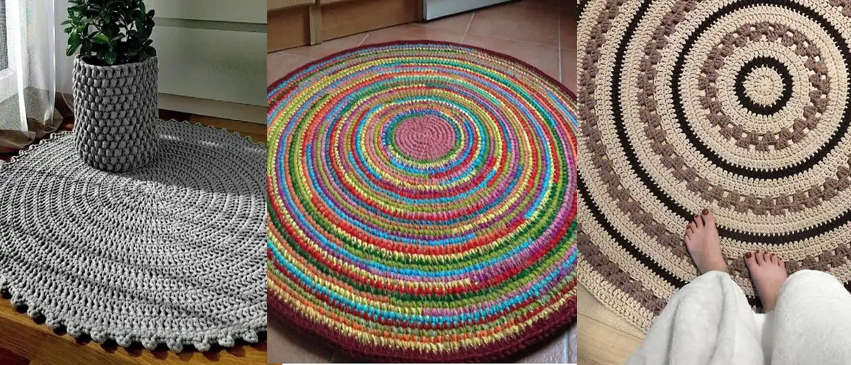 Tapetes de crochê circulares coloridos, perfeitos para iniciantes no crochê.