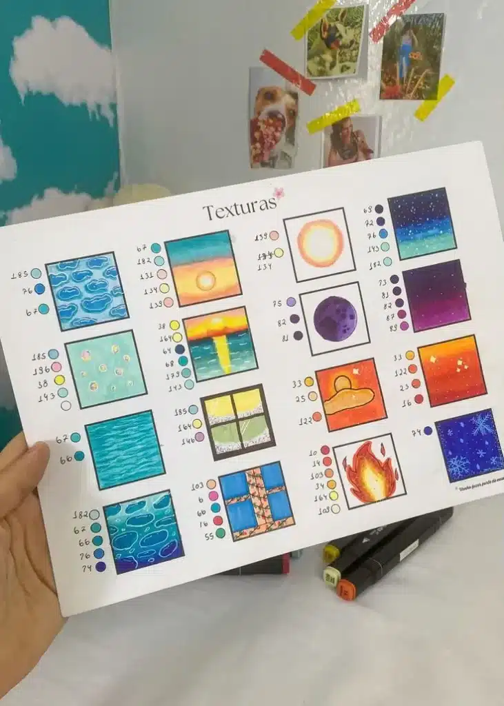 Exemplo de texturas aplicadas em desenhos para aumentar expressividade e detalhes