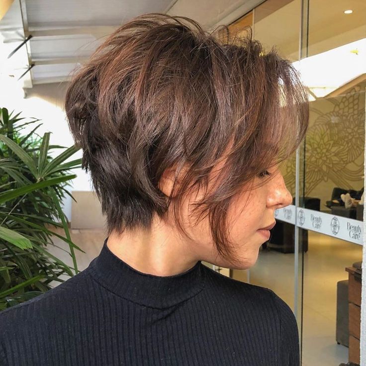 Corte pixie alongado com camadas suaves, ideal para afinar o rosto no inverno