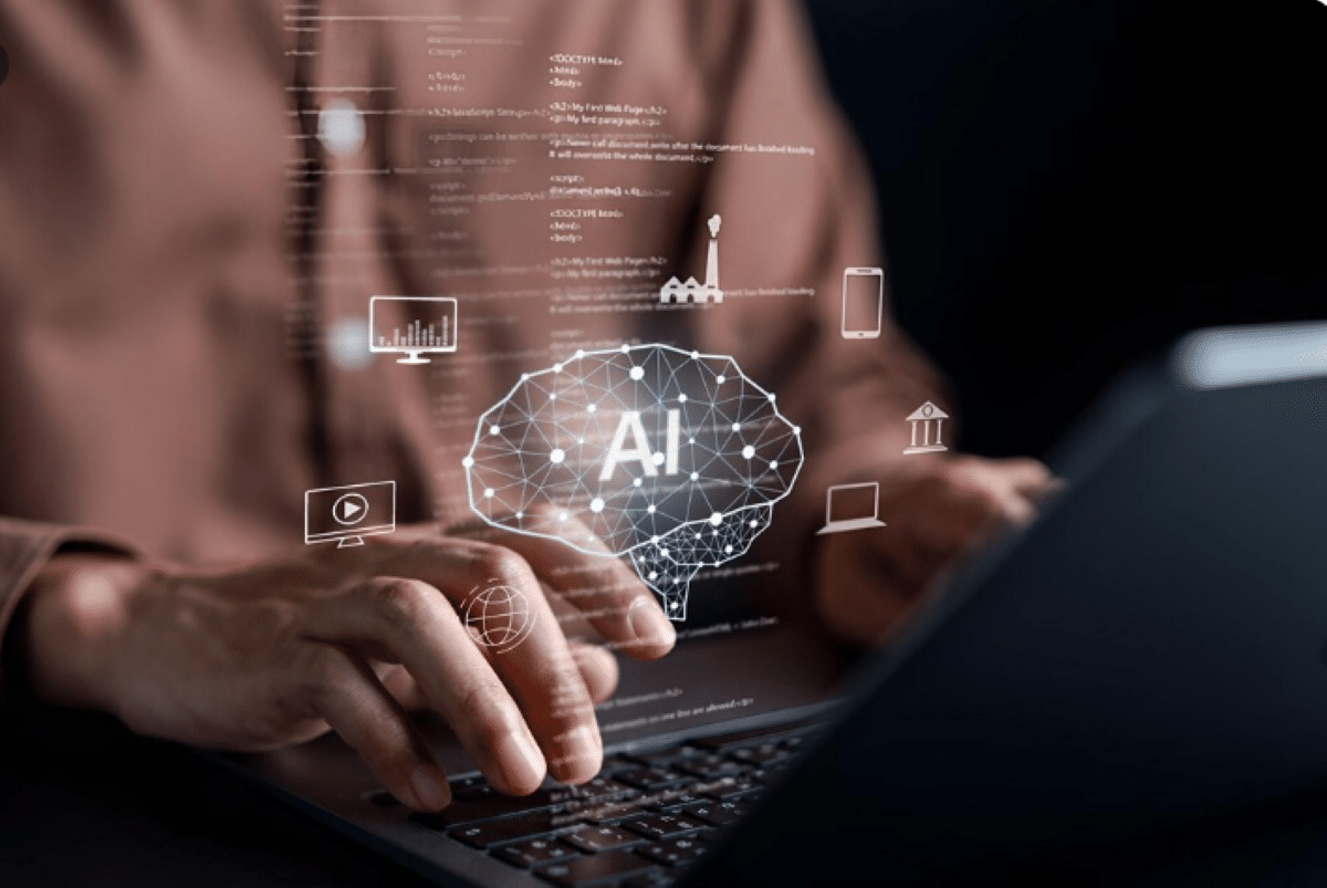 Pessoa usando inteligência artificial para criar vídeos com auxílio de ferramentas digitais