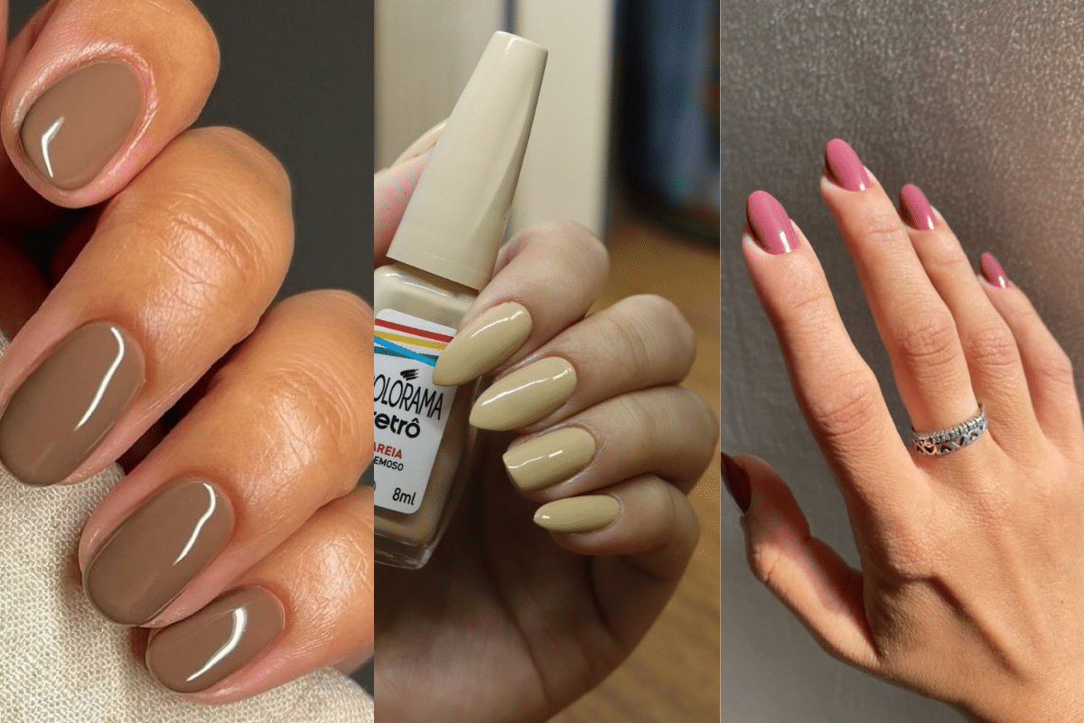 Combinação de esmaltes neutros tendência para o inverno com tons terrosos e rosados.