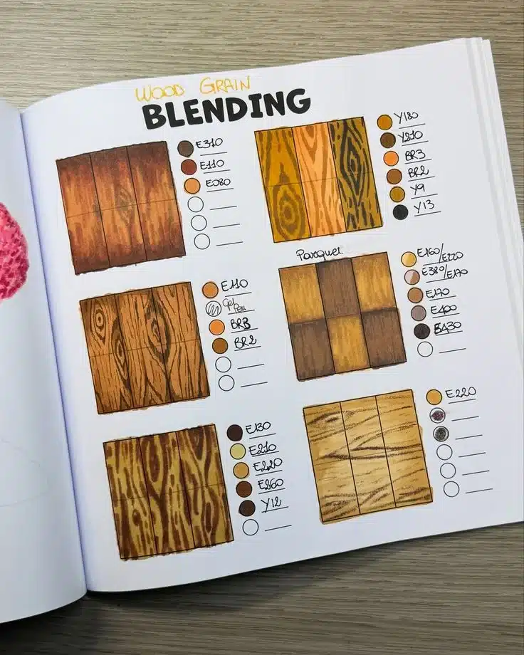 texturas em madeira, mostrando diferentes tonalidades de madeira e padrões de grãos em pisos.