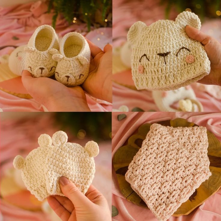 Conjunto de enxoval em crochê com sapatinhos, touca, luvinhas e manta para bebê