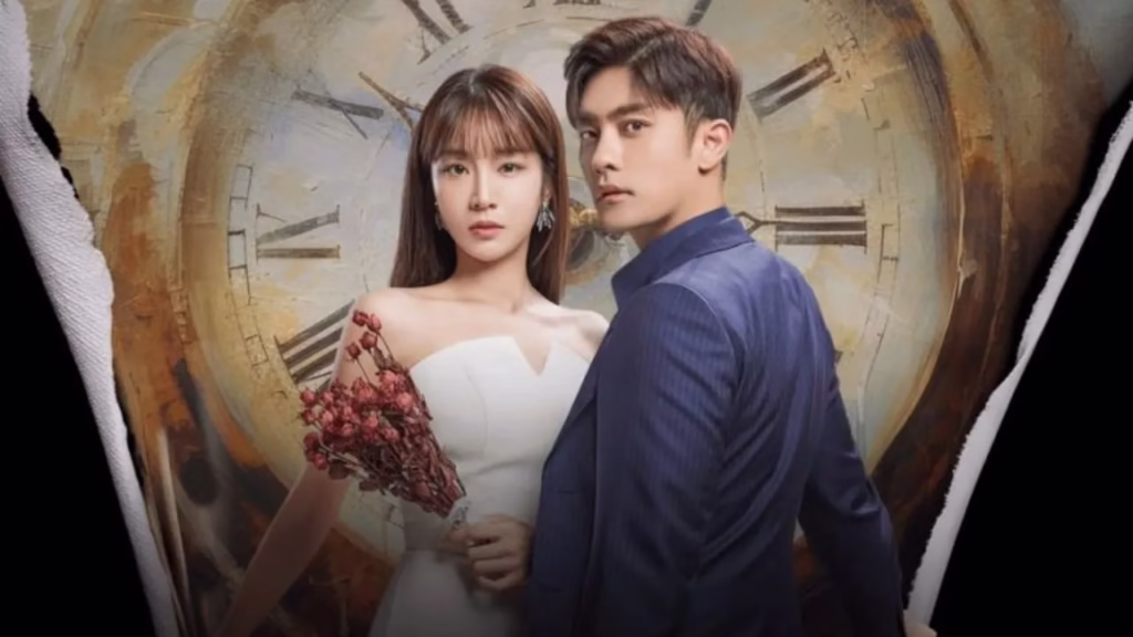 Protagonistas do dorama "A Vingança do Casamento Perfeito" diante de um grande relógio
