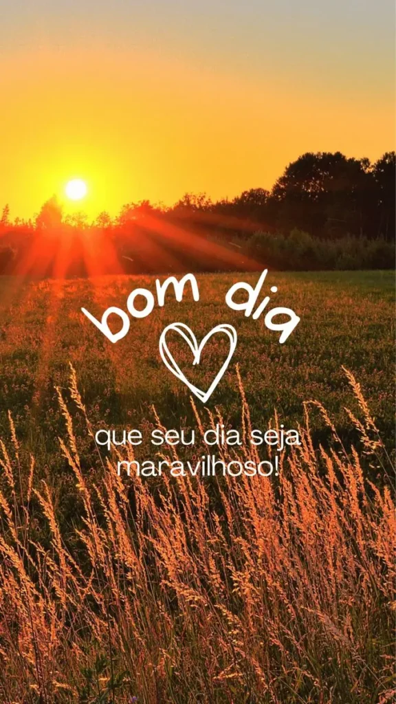 Imagem de amanhecer com campo dourado e mensagem de bom dia.