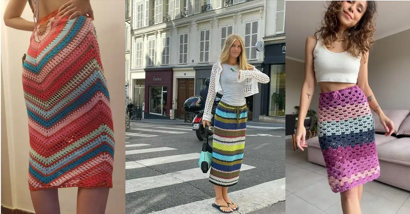 Saia de crochê colorida, moderna e estilosa, ideal para compor looks variados.