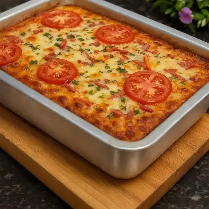 Torta salgada prática com tomate e presunto, perfeita para um café rápido e saboroso