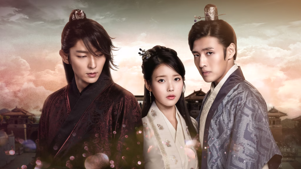 Personagens principais do dorama Moon Lovers: Scarlet Heart Ryeo em cenário histórico e dramático