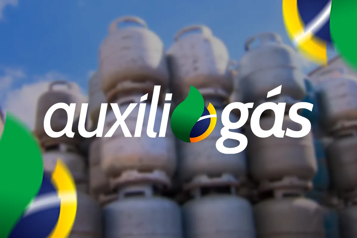 Imagem ilustrativa do Auxílio Gás 2025 com botijões de gás e logo do programa