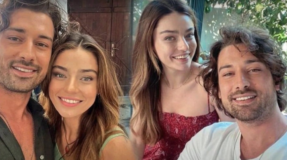 Ayça Ayşin Turan e Alp Navruz sorrindo juntos