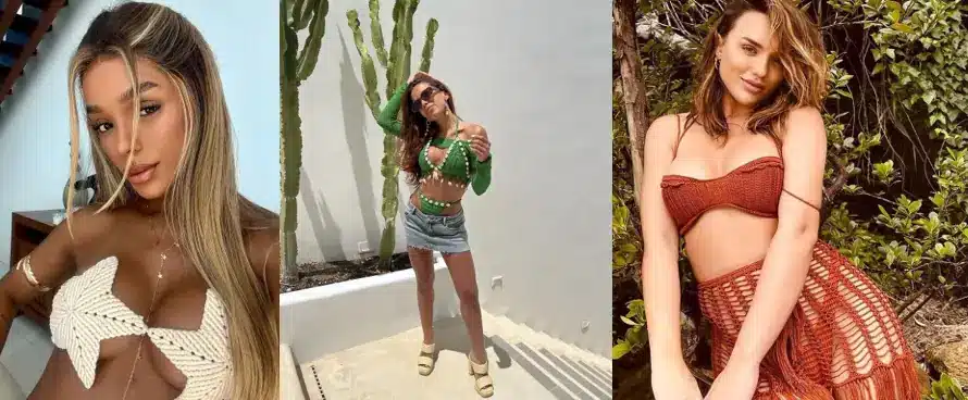 Brunna Gonçalves, Anitta e Rafa Kalimann usando biquínis de crochê estilosos