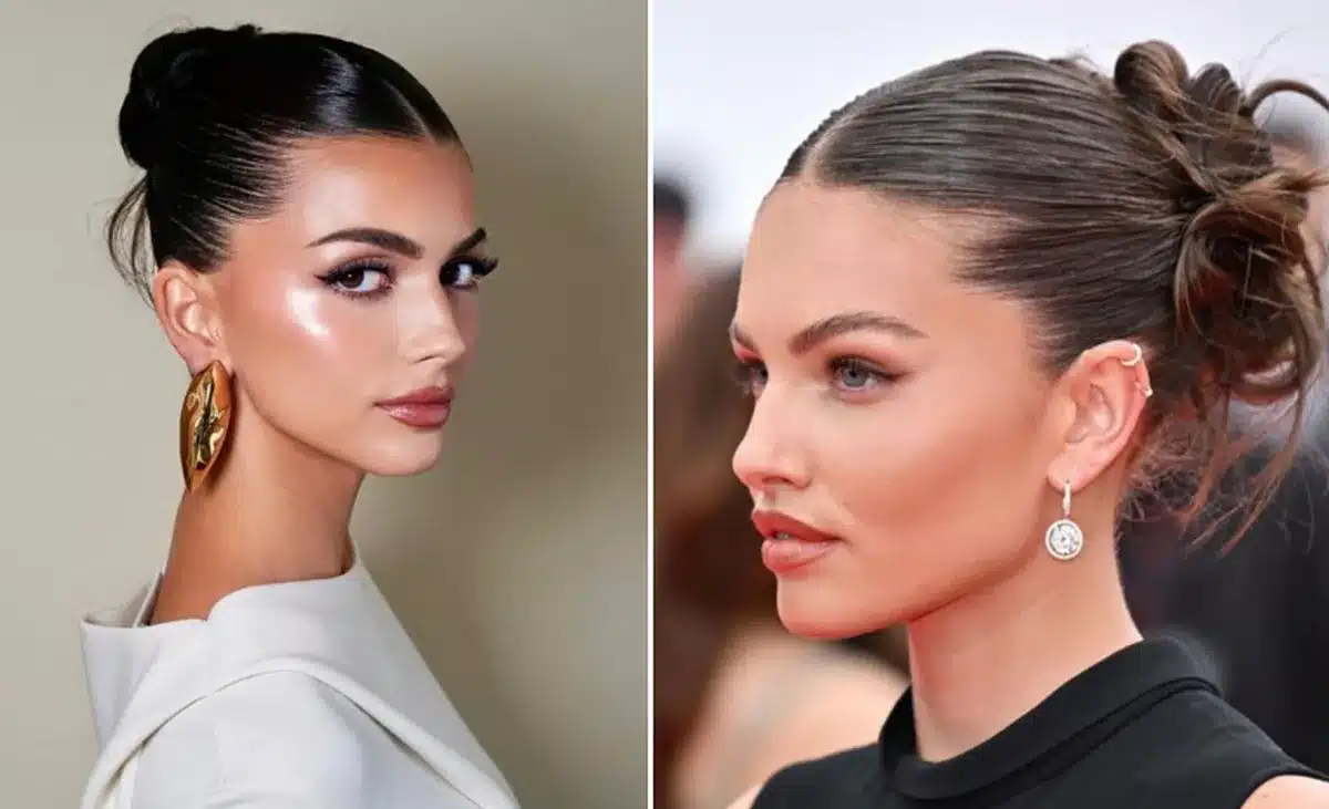 Modelos de coques modernos e sofisticados, com penteado sleek e preso, mostrando diferentes estilos