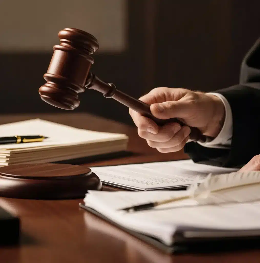 Martelo de juiz simbolizando a decisão judicial sobre a obrigação alimentícia dos avós.