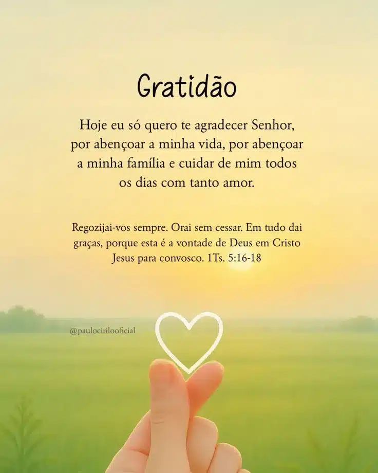 Imagem com mensagem de gratidão a Deus por cuidar de nossa vida e família com amor.