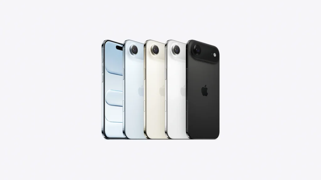 Imagem do iPhone Air, o modelo mais fino já desenvolvido pela Apple, disponível em várias cores.