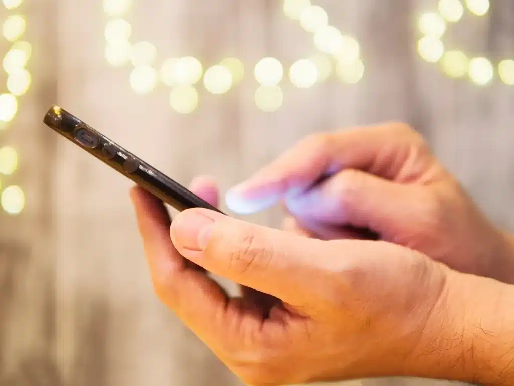 Pessoa utilizando smartphone para receber alertas de desastres